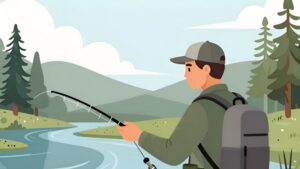 Иллюстрация с нахлыстовой снастью и катушкой для подбора лески для рыбалки в горных реках